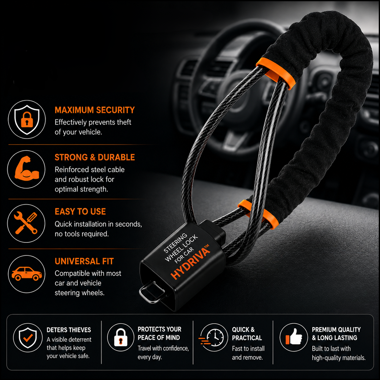 Hydriva™ Car Steering Wheel Lock