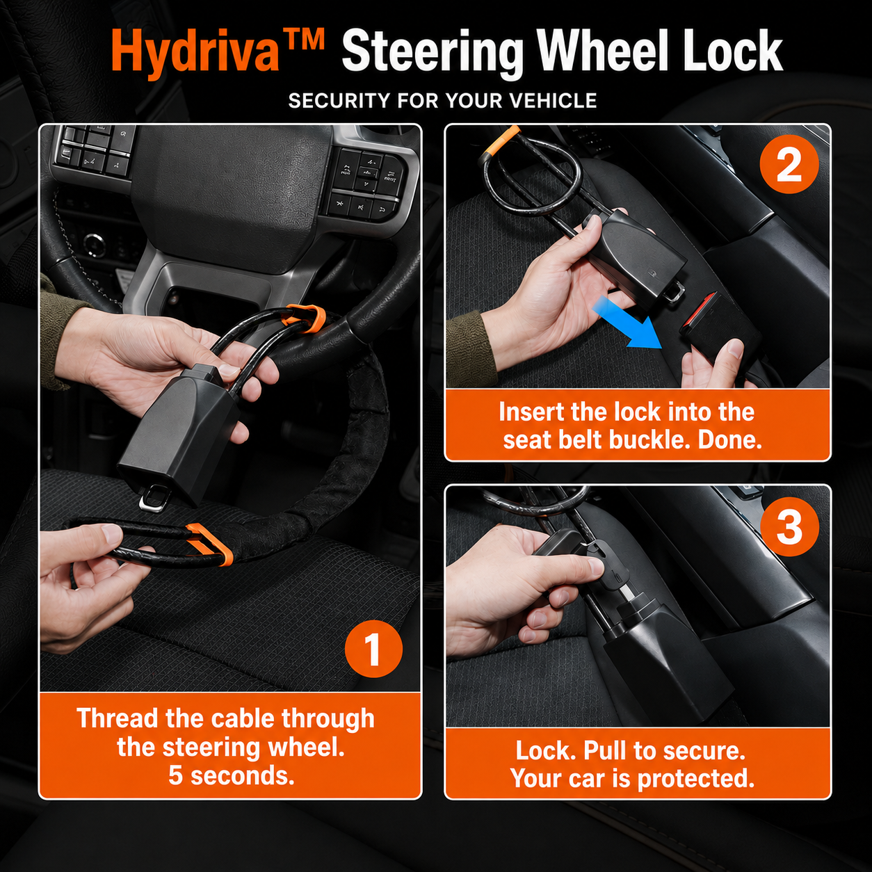 Hydriva™ Car Steering Wheel Lock