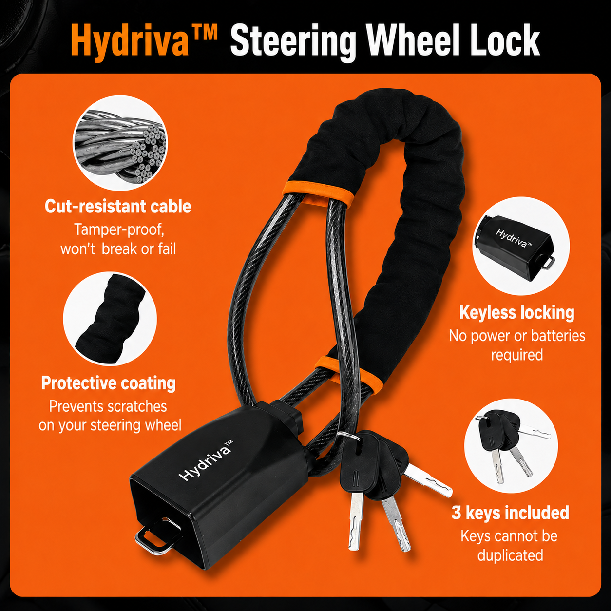 Hydriva™ Car Steering Wheel Lock